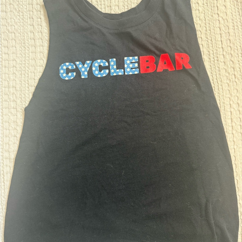 Cyclebar Black Muscle Tee with Red and Blue Accents